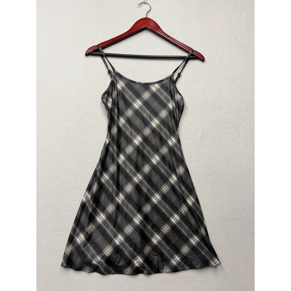 SHEIN Plaid Mini Dress Women XS Gray Black Y2K Adjustable Straps Sleeveless